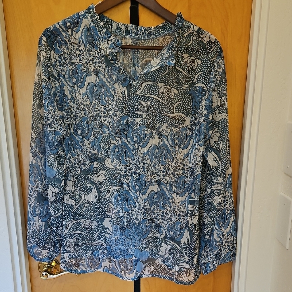 Cost Plus World Market Blue Floral Blouse Size S/M